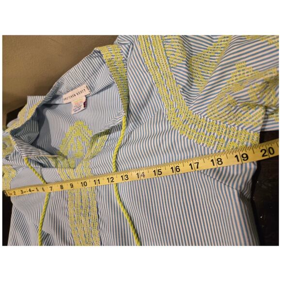 Gretchen Scott Designs Embroidered Top Blue Yellow Boho Beach Cruise Medium - Picture 8 of 10